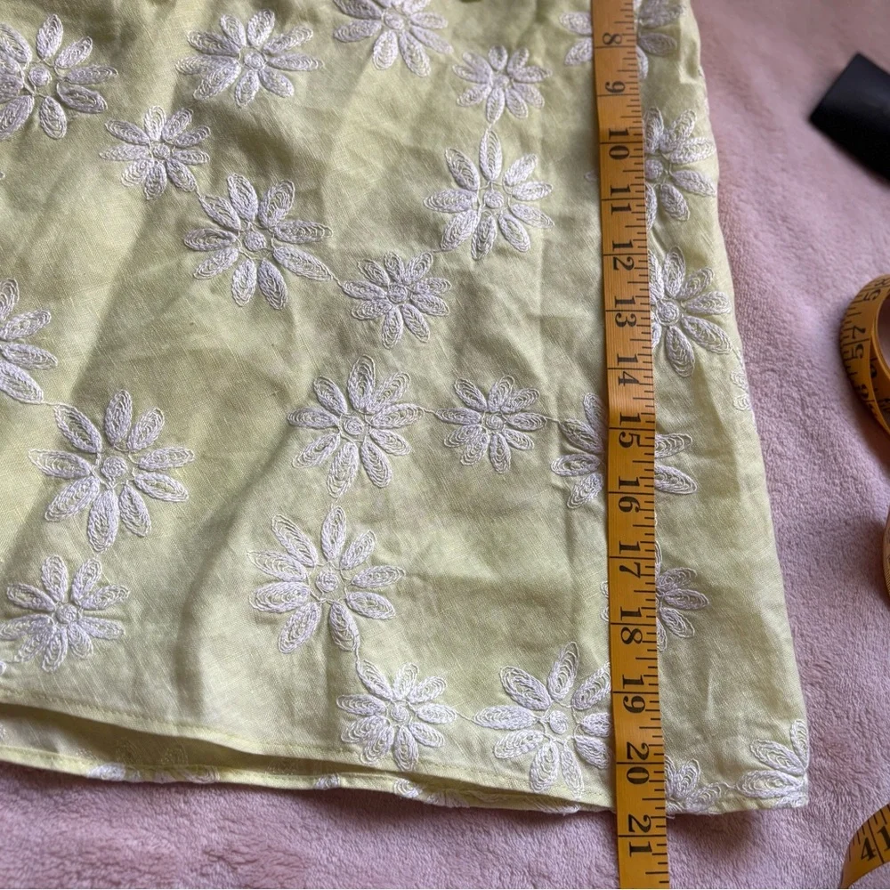 Ann Taylor Light Green A-Line Linen Skirt with White Floral Embroidery SZ 2P